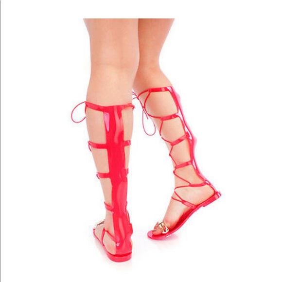 New Black Jelly Laceup Gladiator Flat Sandal Size 8 - Picture 5 of 8